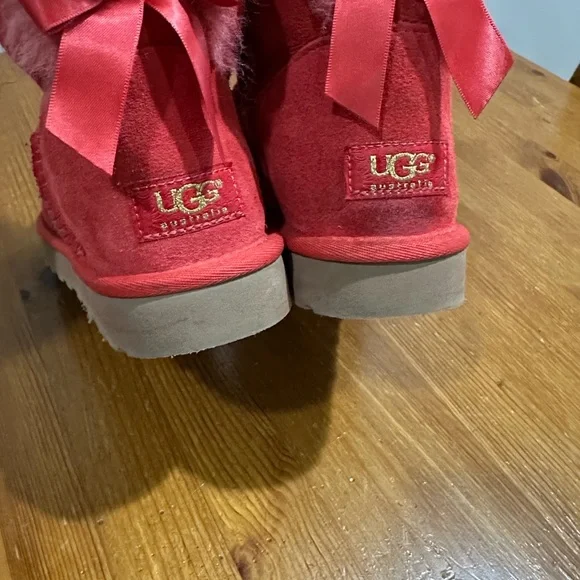 UGG Suede Mini Bailey Bow II Boots in Red - Picture 5 of 15